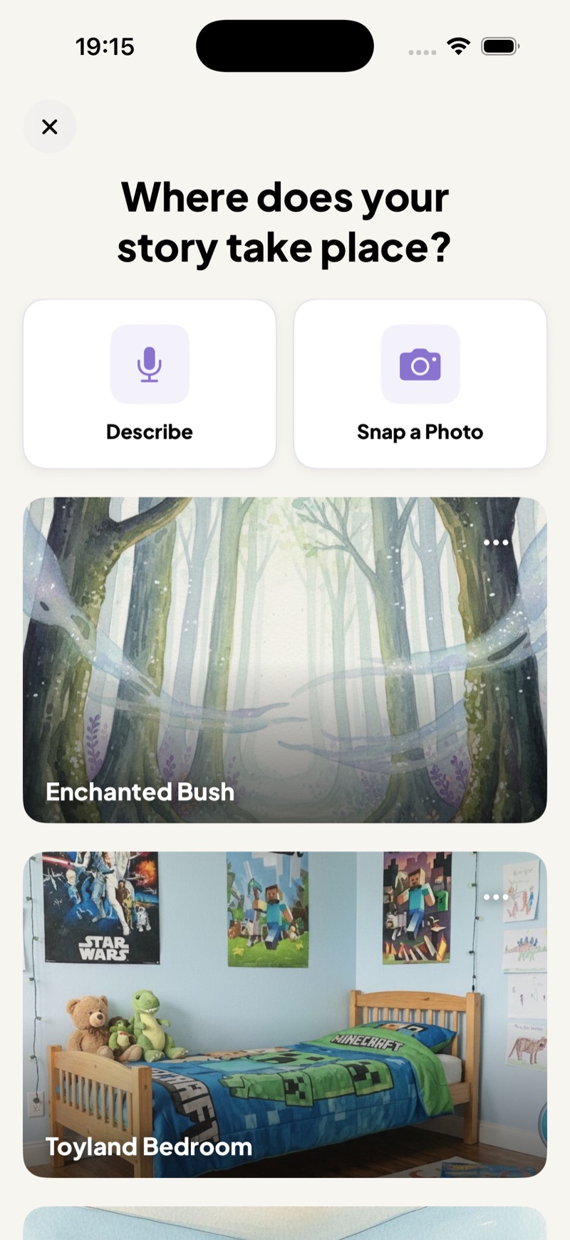 StorySafari guided adventure app screen 1