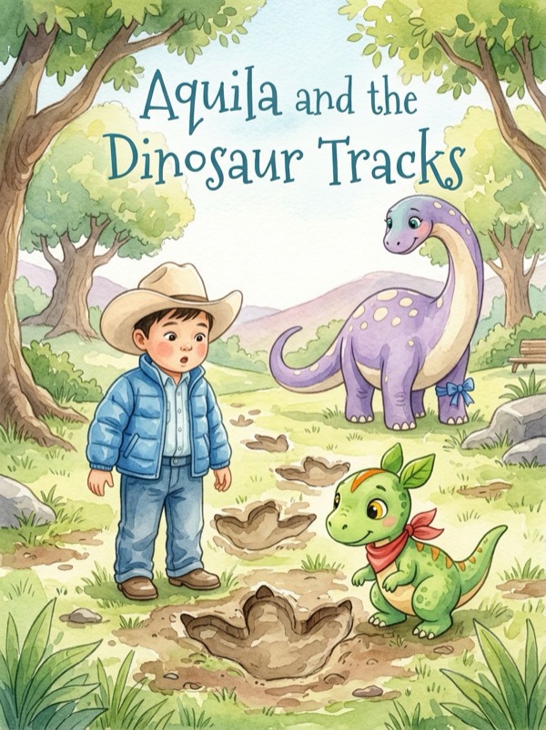 Cover illustration for Aquila and the Dinosaur Tracks
