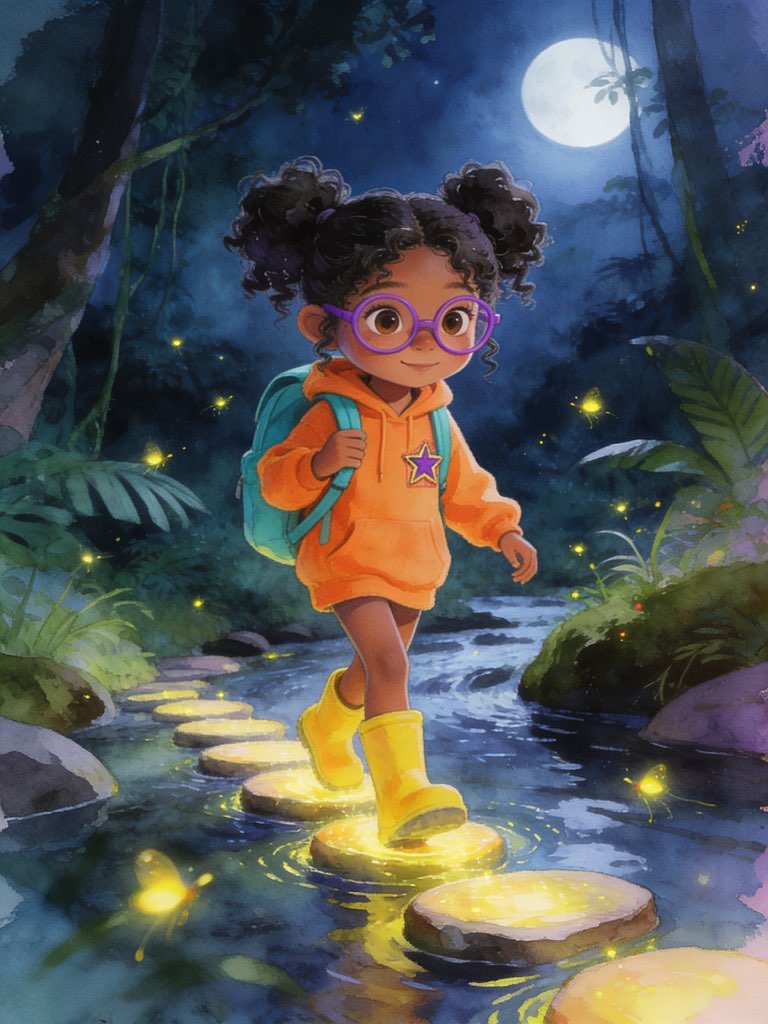 A moonlit illustrated StorySafari adventure created from a child's idea